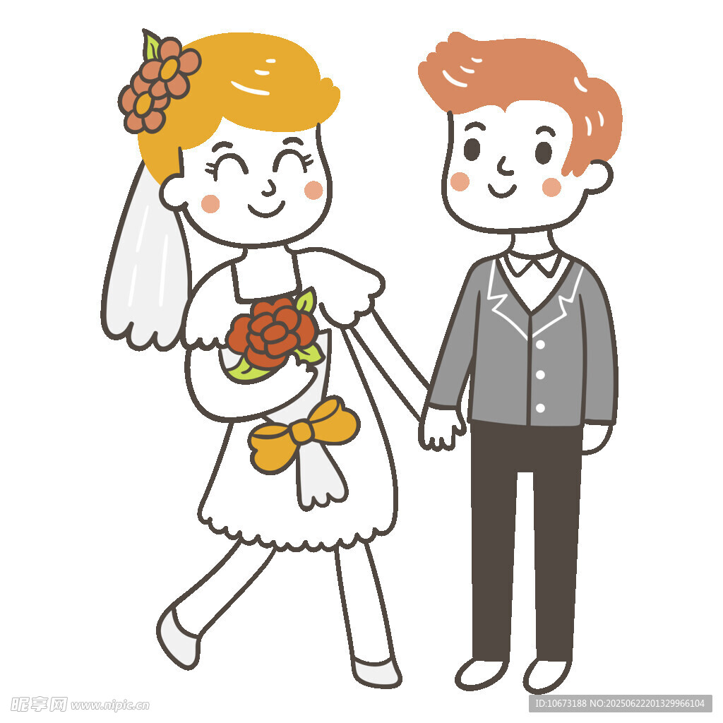 卡通风格的新婚夫妇形象