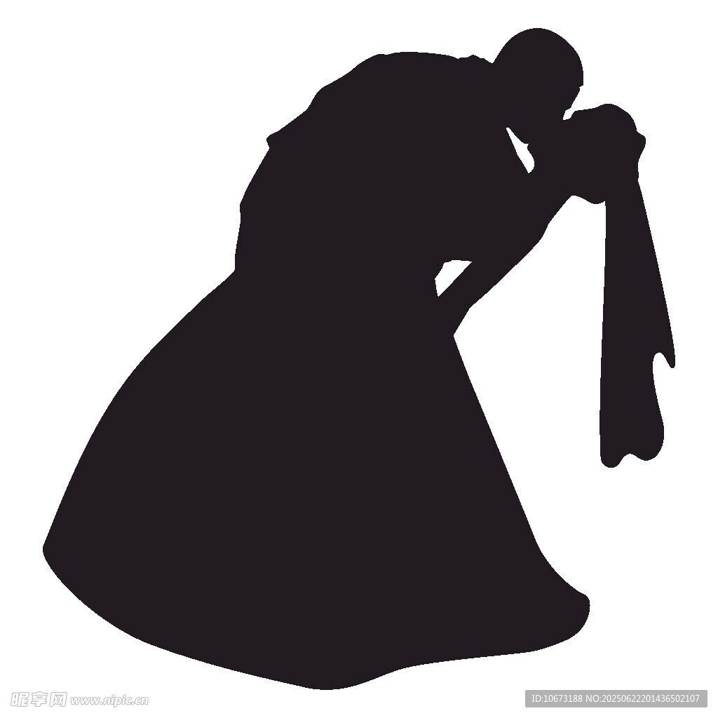 新婚夫妇浪漫亲吻剪影