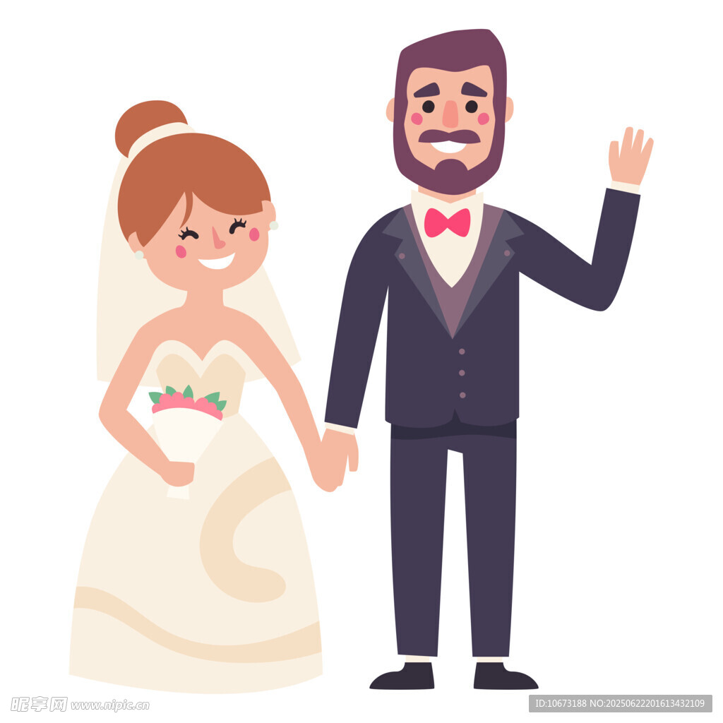 新婚夫妇甜蜜牵手