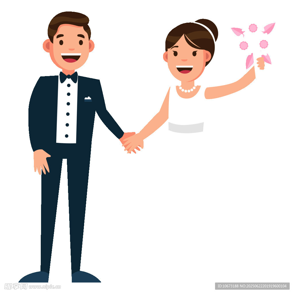 新婚夫妇甜蜜牵手撒花