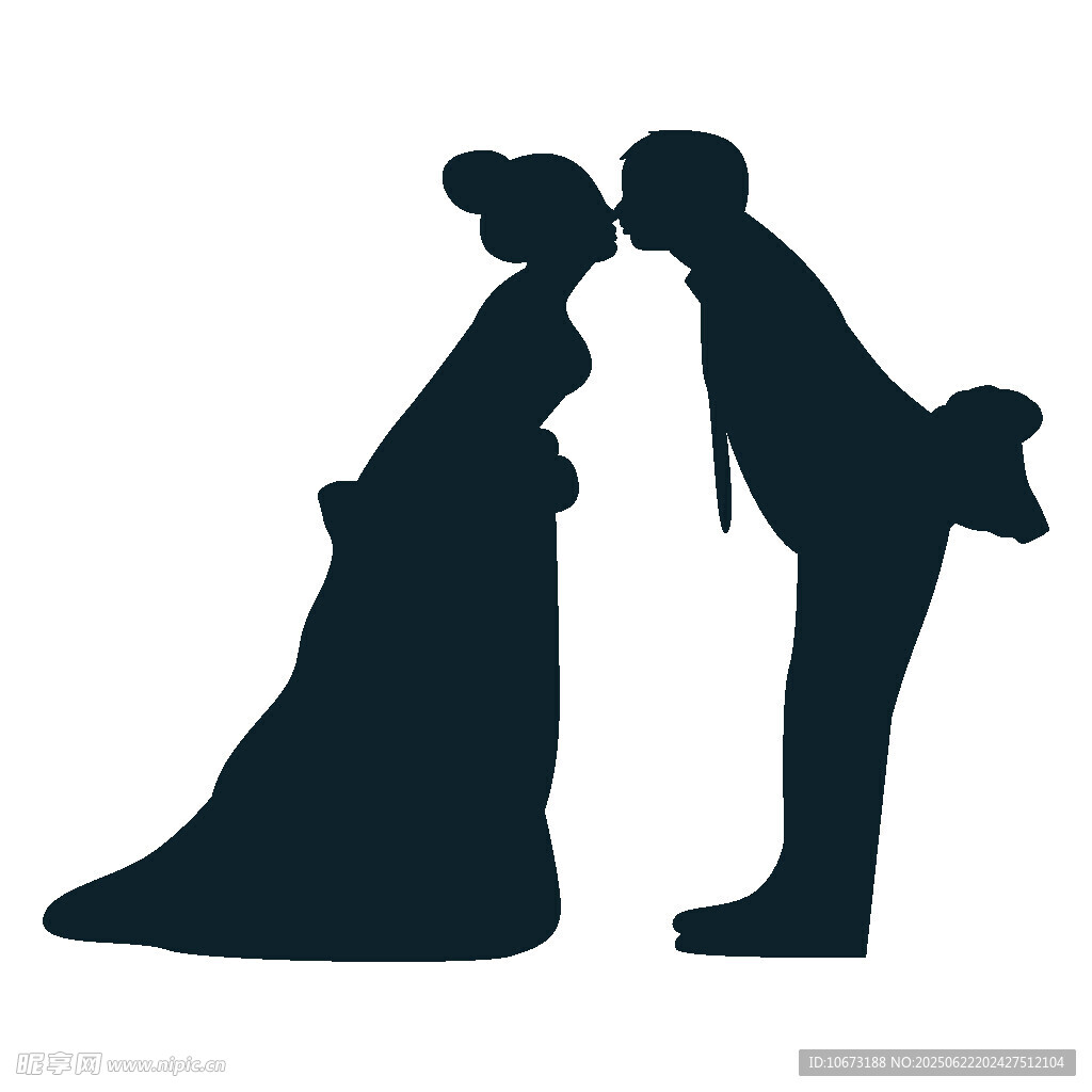 新婚夫妇甜蜜亲吻剪影