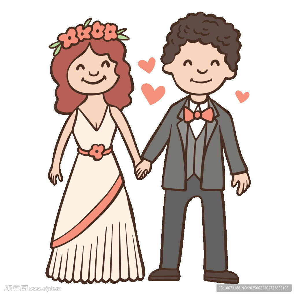 幸福新婚夫妇甜蜜牵手