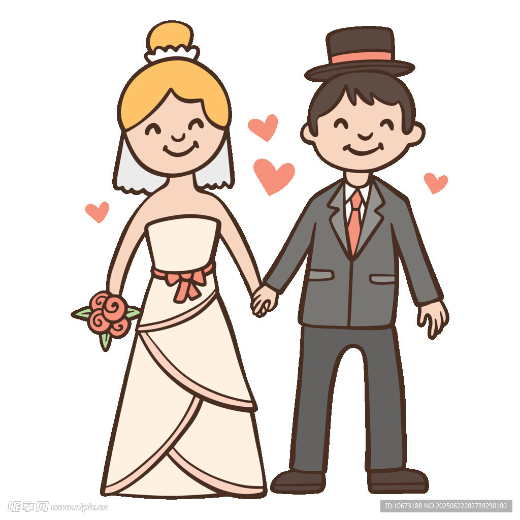 甜蜜新婚夫妇手牵手