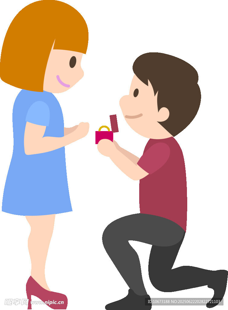 男孩跪地向女孩浪漫求婚