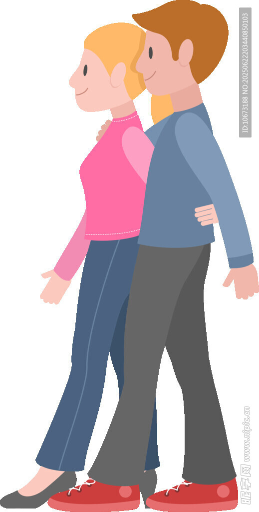 一对牵手漫步的男女