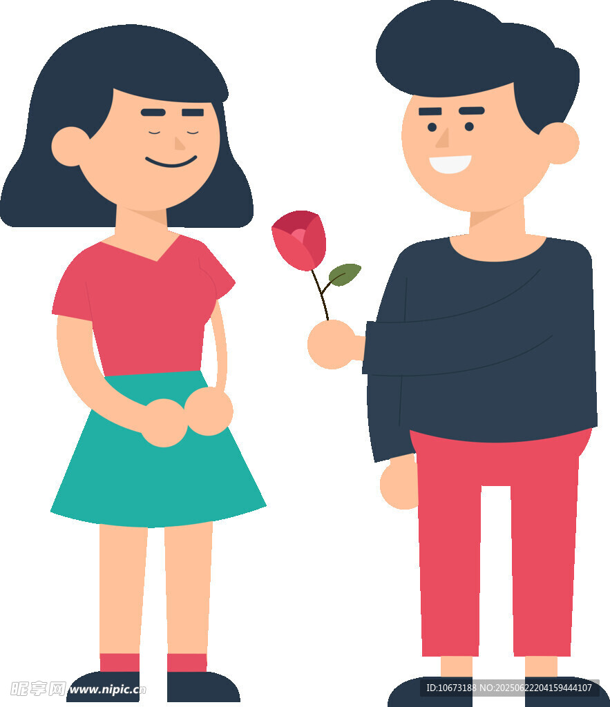 男孩向女孩送花示爱