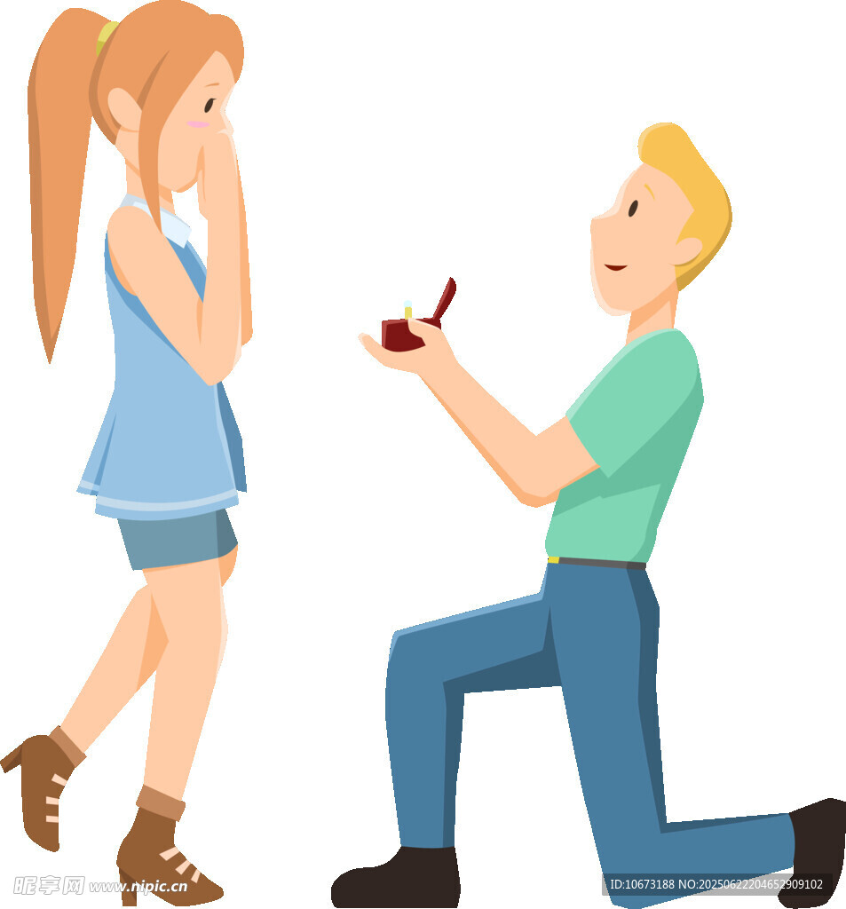 男子跪地求婚美丽女孩
