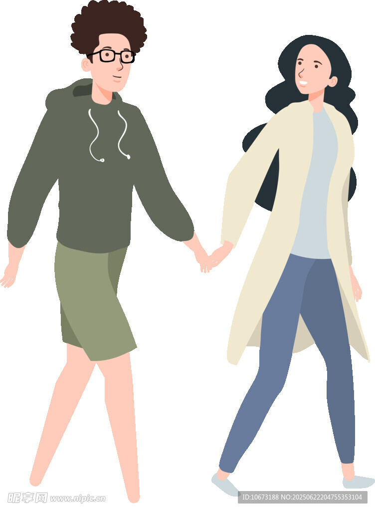 手牵手的两位时尚女性