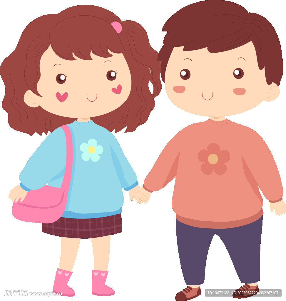 牵手的可爱男孩女孩