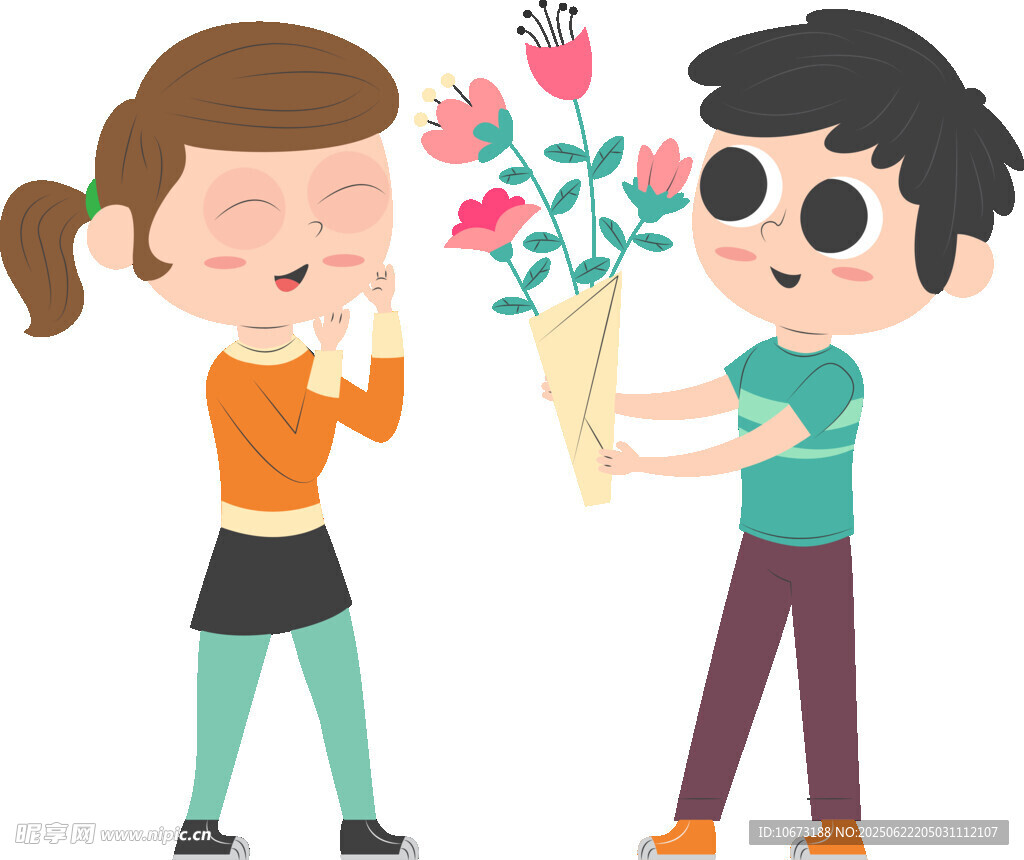 男孩向女孩送花示爱