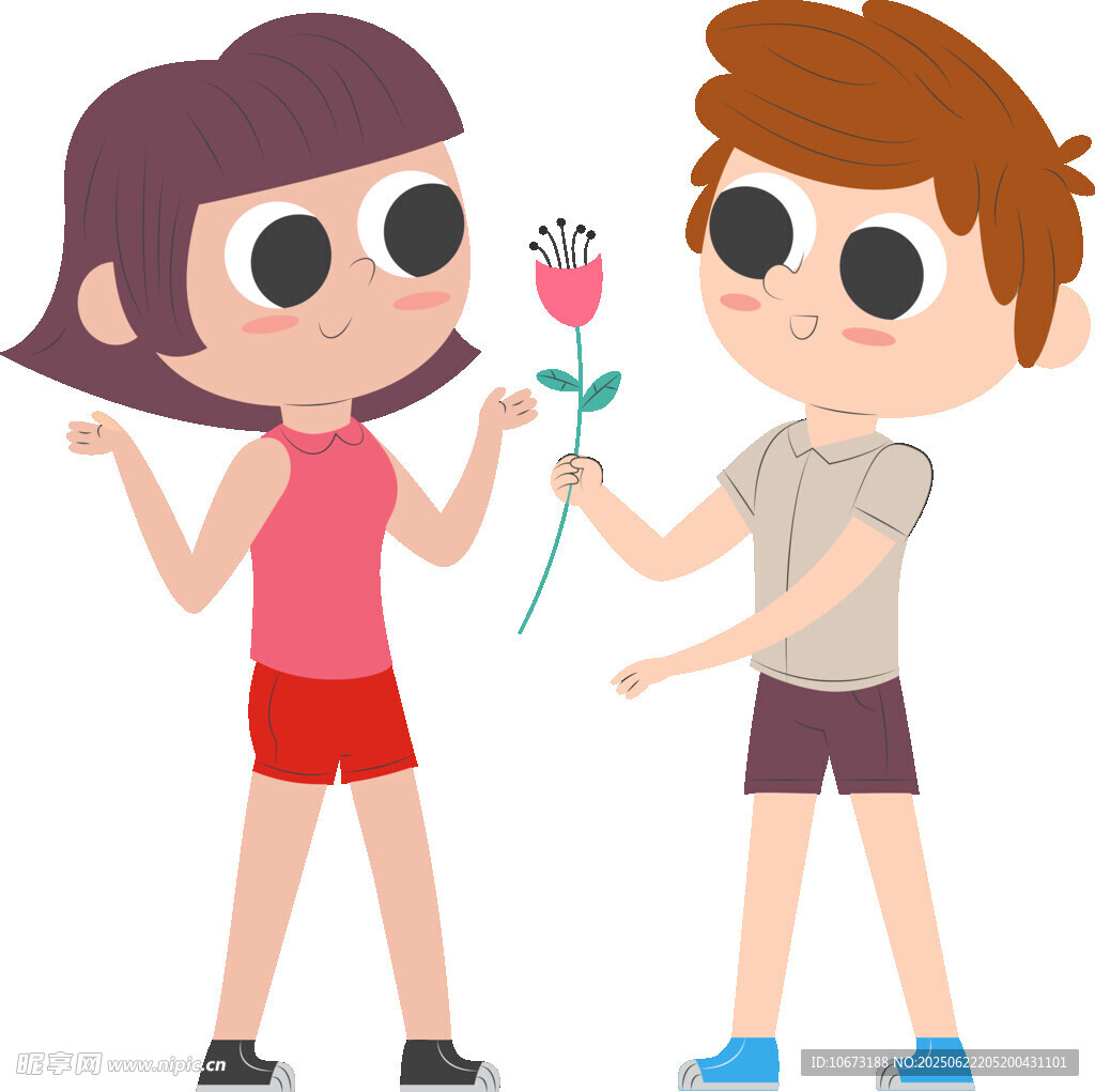 男孩向女孩递花示爱