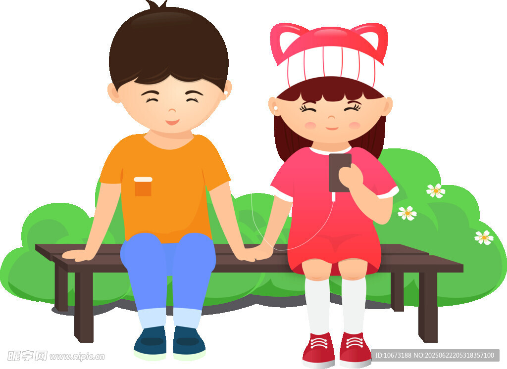 长椅上的可爱兄妹