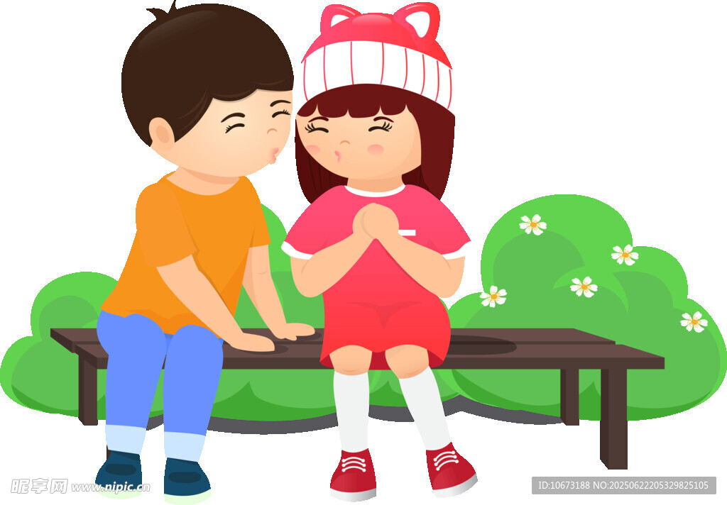 男孩女孩长椅上亲密互动