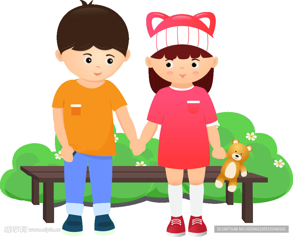 可爱兄妹公园长椅甜蜜相伴