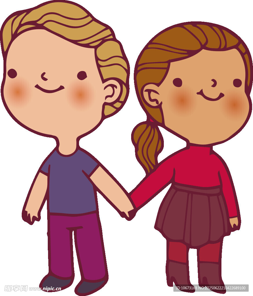 牵手的可爱男孩女孩