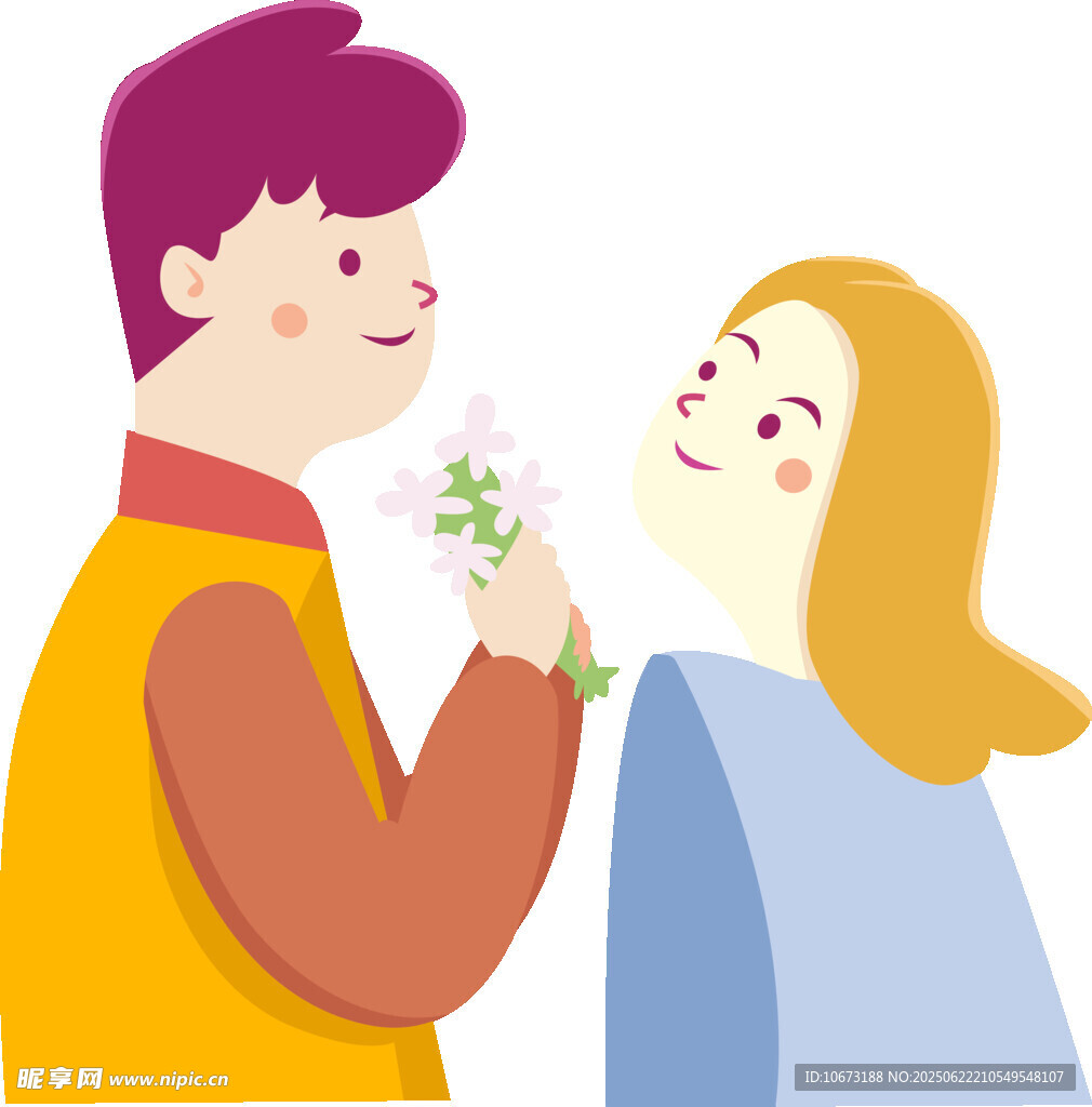 男孩向女孩递花示爱