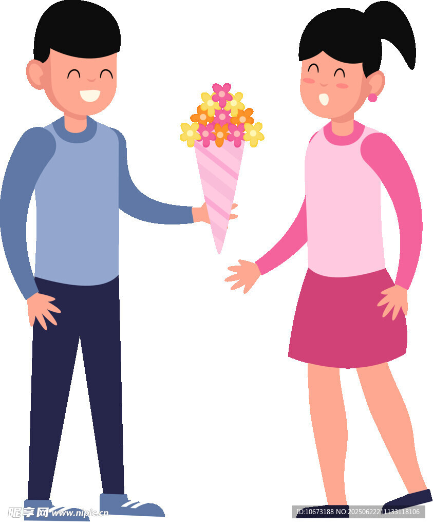 男孩向女孩送花示好