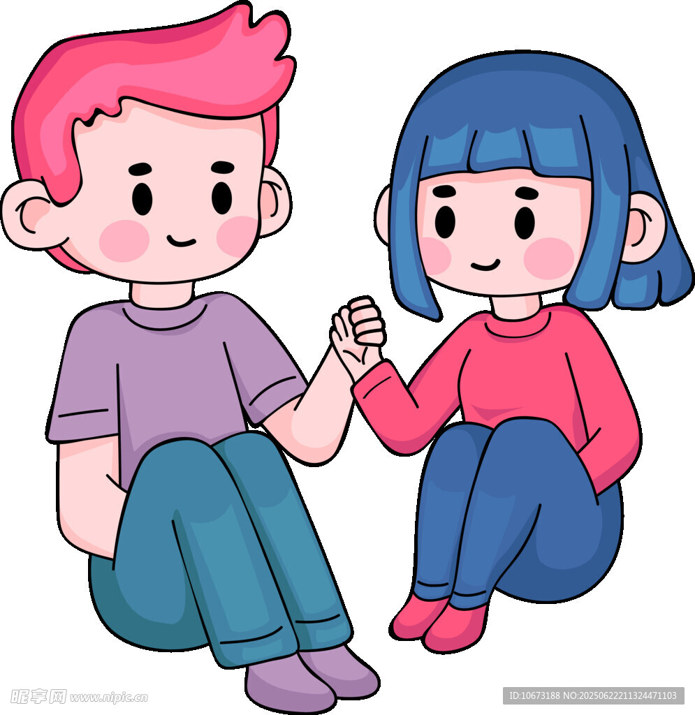 牵手的可爱男孩女孩