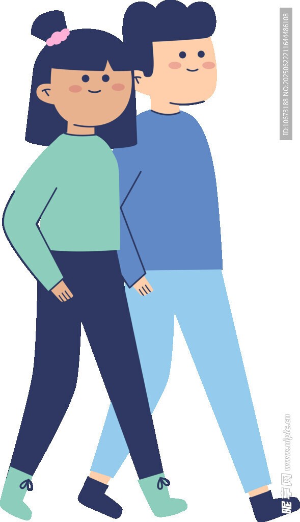 并肩行走的男女青年