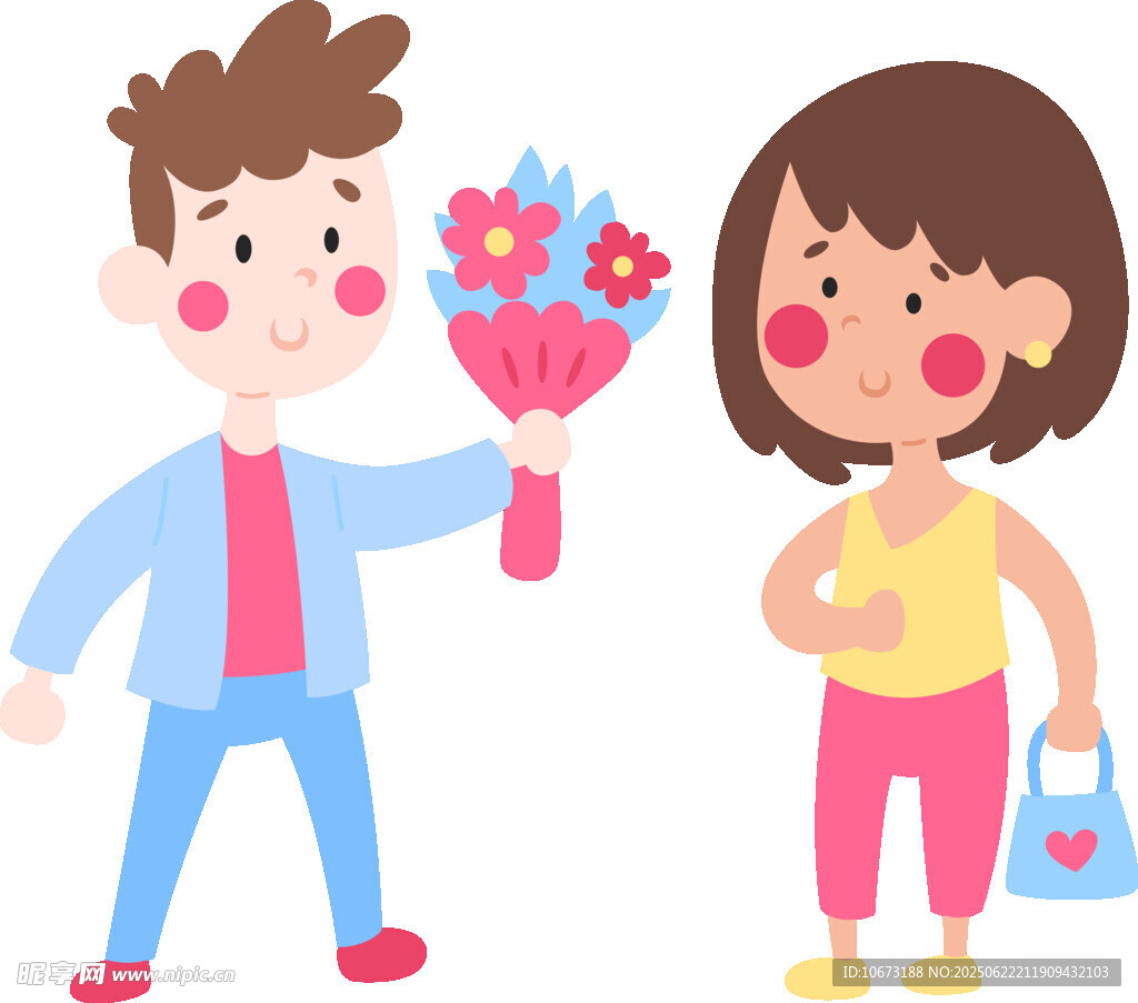 男孩向女孩送花示爱