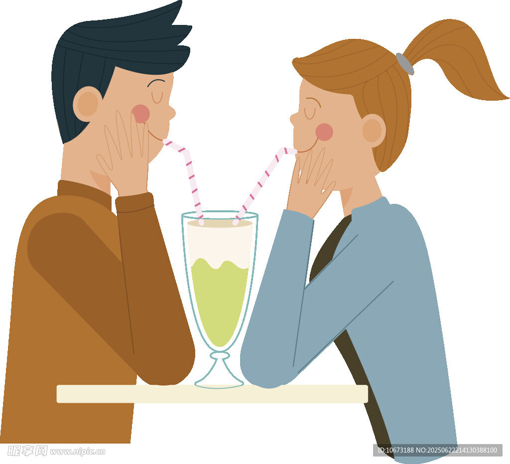 情侣共饮奶昔甜蜜瞬间