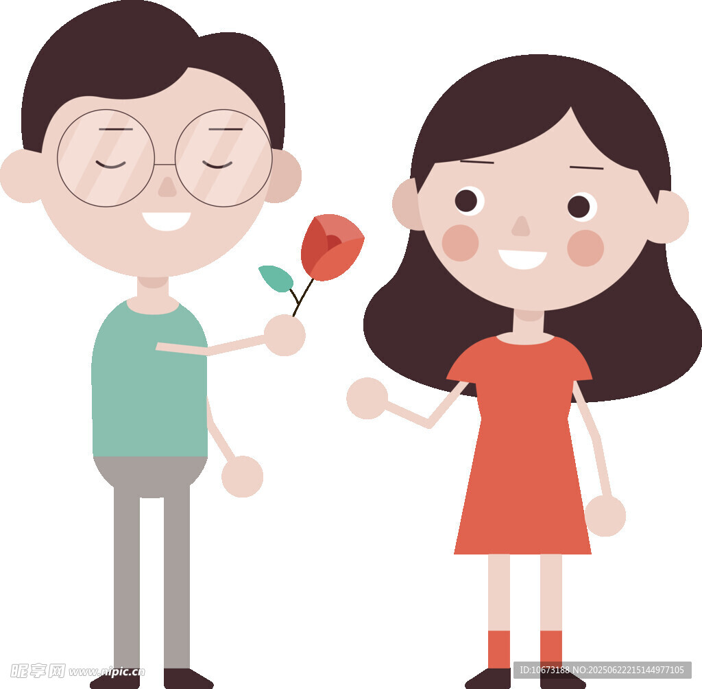 男孩向女孩递玫瑰