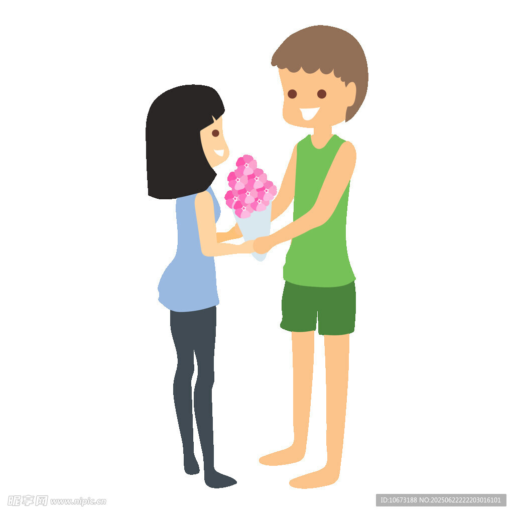 男孩向女孩送花示爱