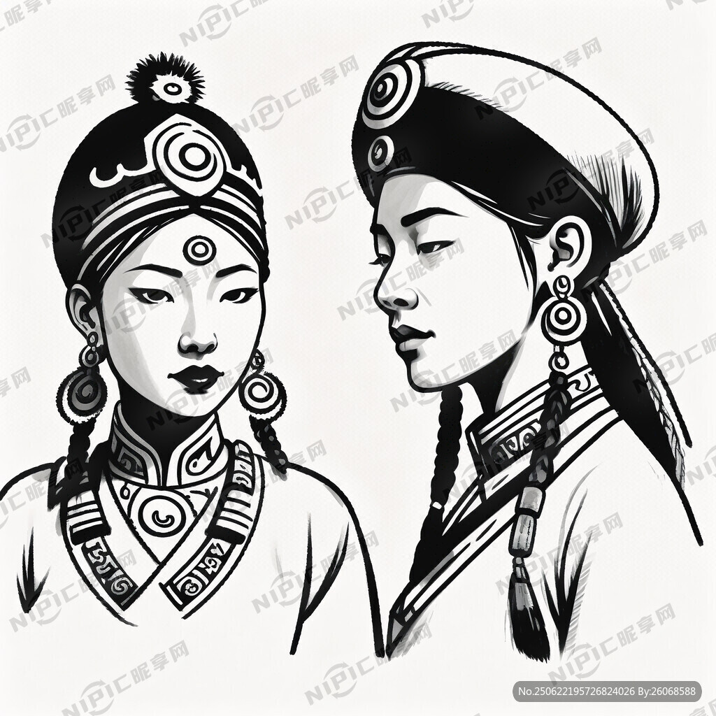 带有蒙古特色的男女人物简笔画