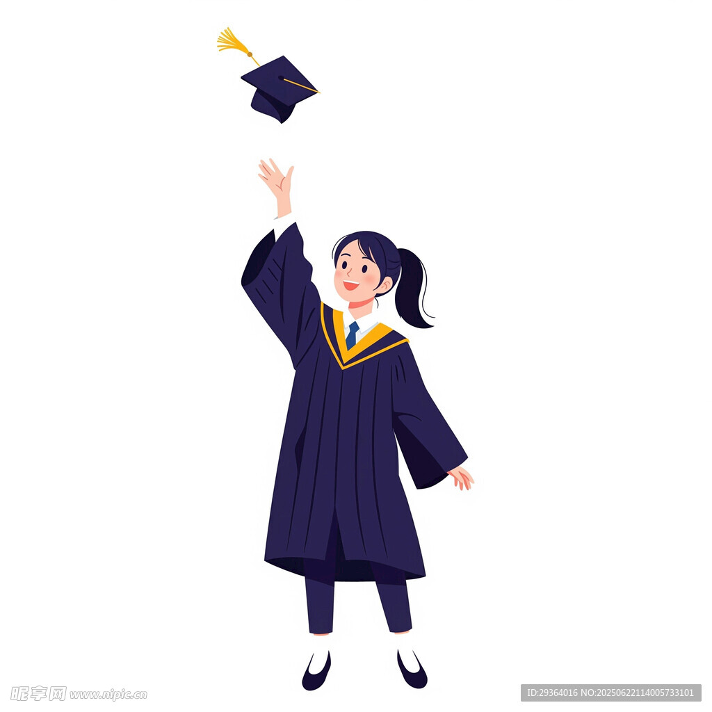 抛学士帽的毕业女生