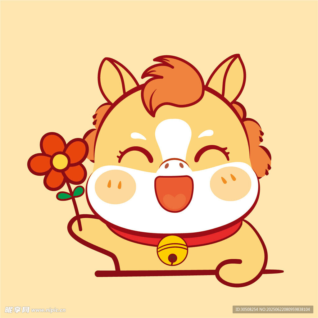 可爱小马手持鲜花