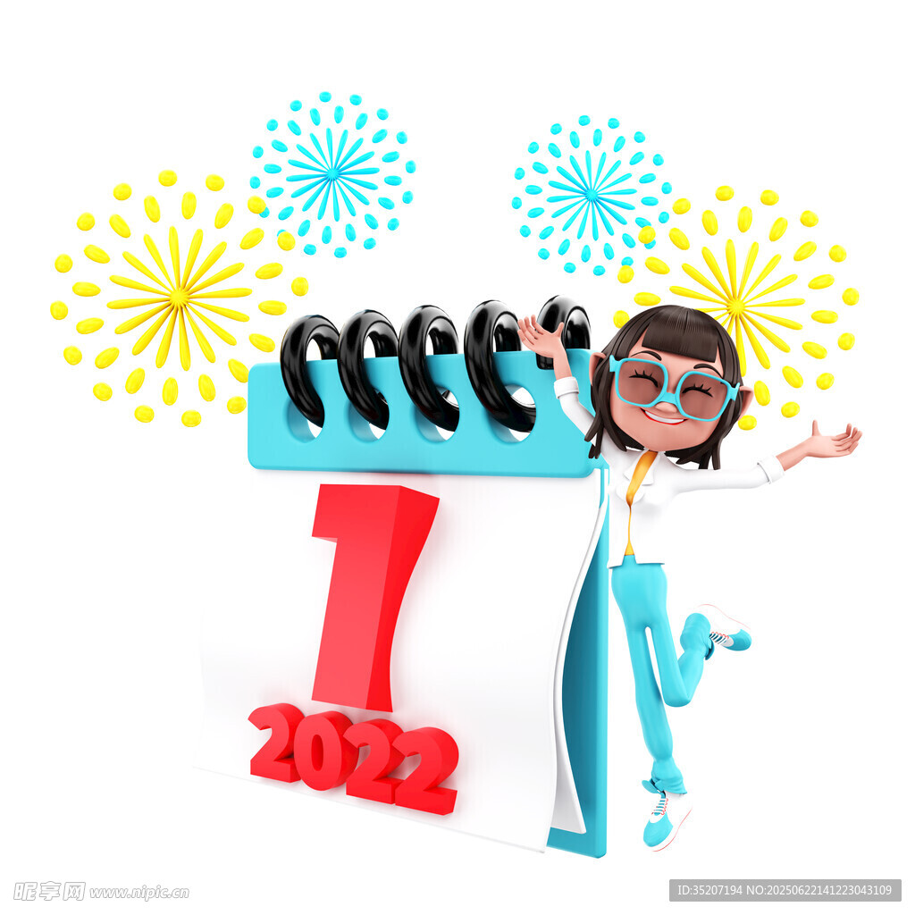2022新年女孩与倒计时数字