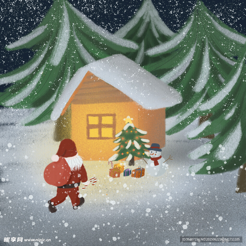 雪夜圣诞老人与欢乐小屋