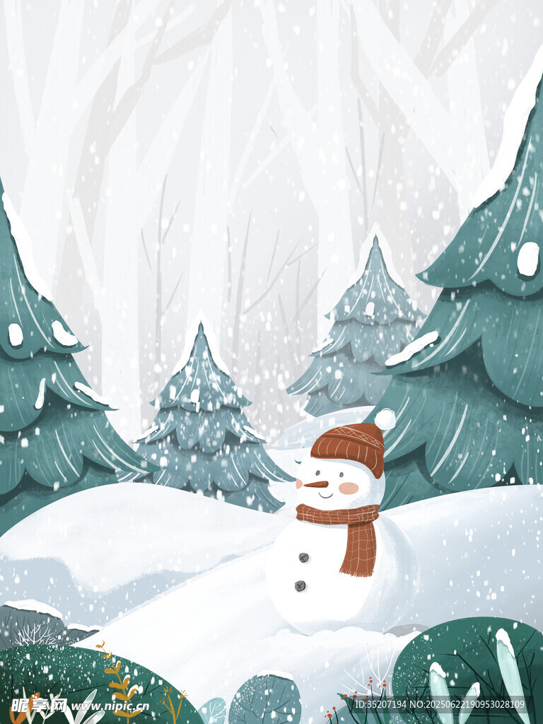 冬日雪景中的可爱雪人