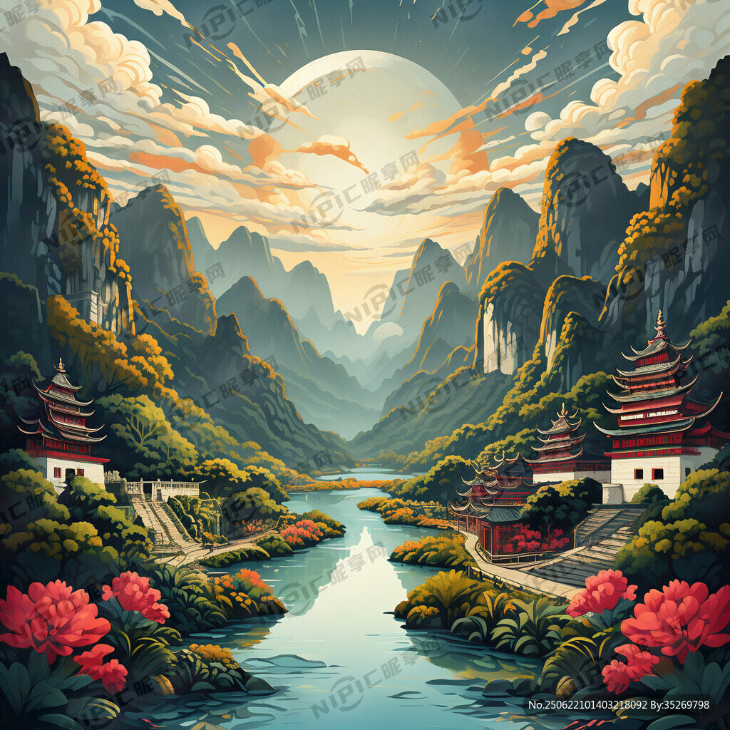 桂阳风景矢量图