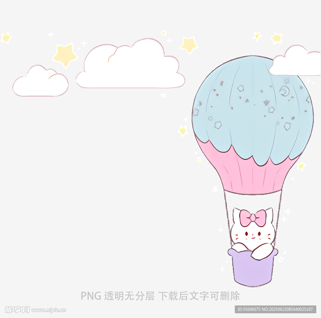 卡通兔子乘热气球飞翔