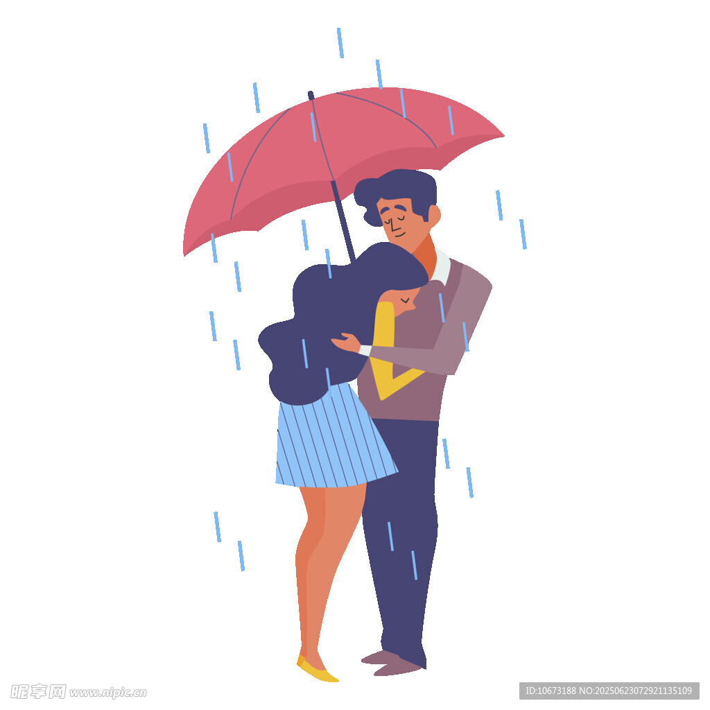 雨中情侣撑伞相拥