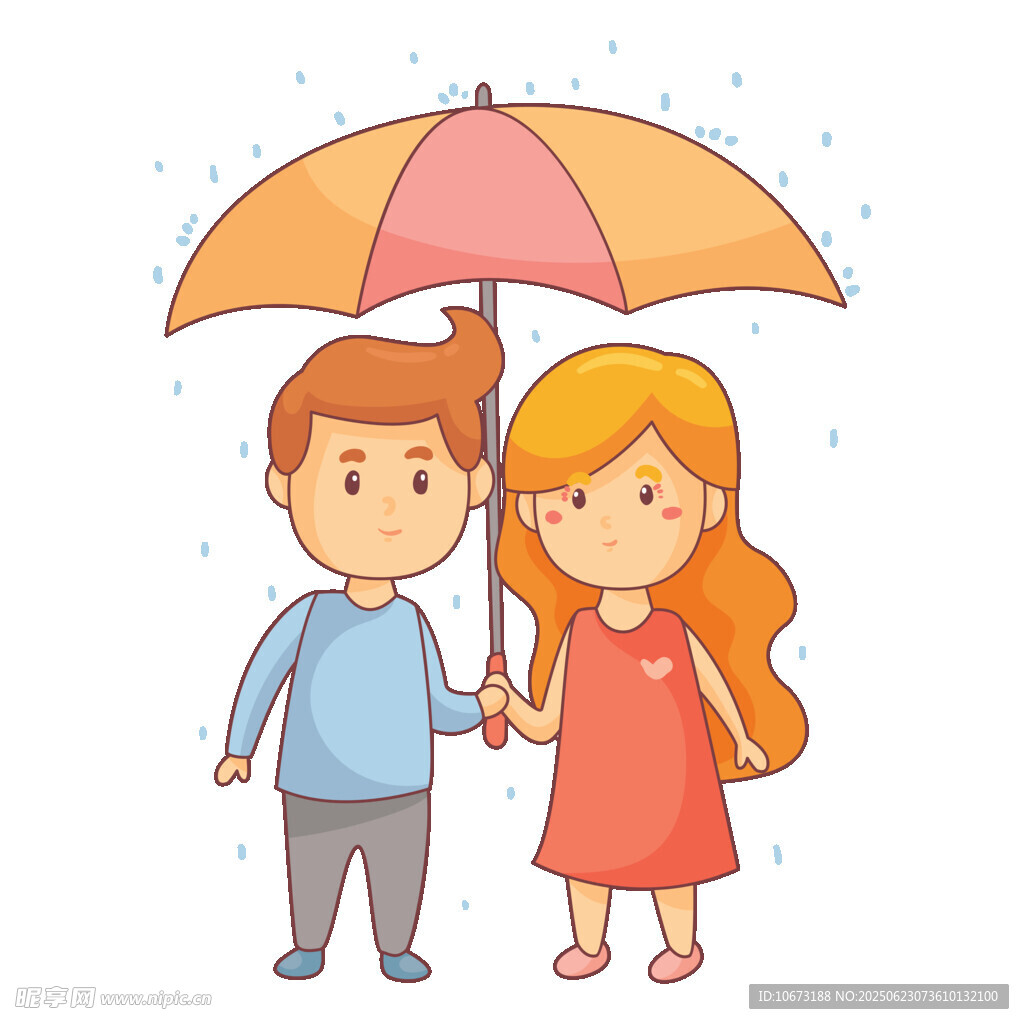雨中牵手的可爱兄妹