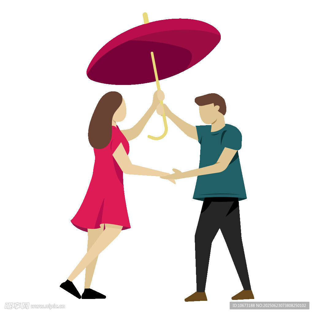 雨中情侣撑伞甜蜜互动
