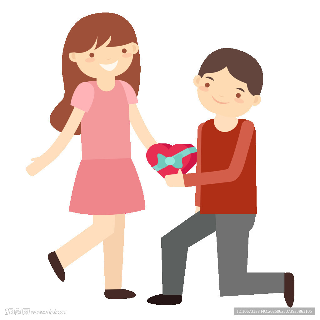 男孩跪地向女孩送爱心