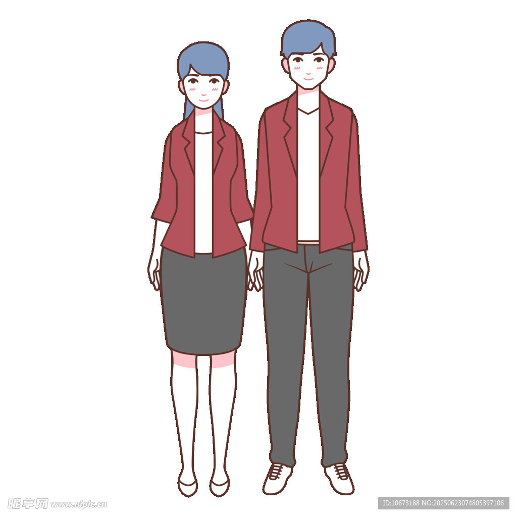 一对穿着制服的男女形象