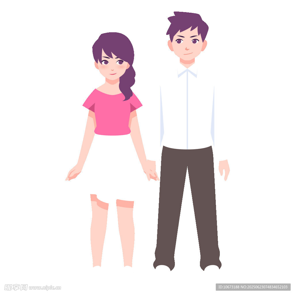 一对站立的年轻男女形象