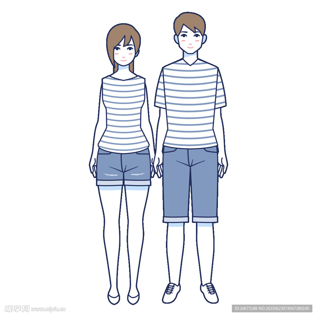 情侣条纹装简约插画形象