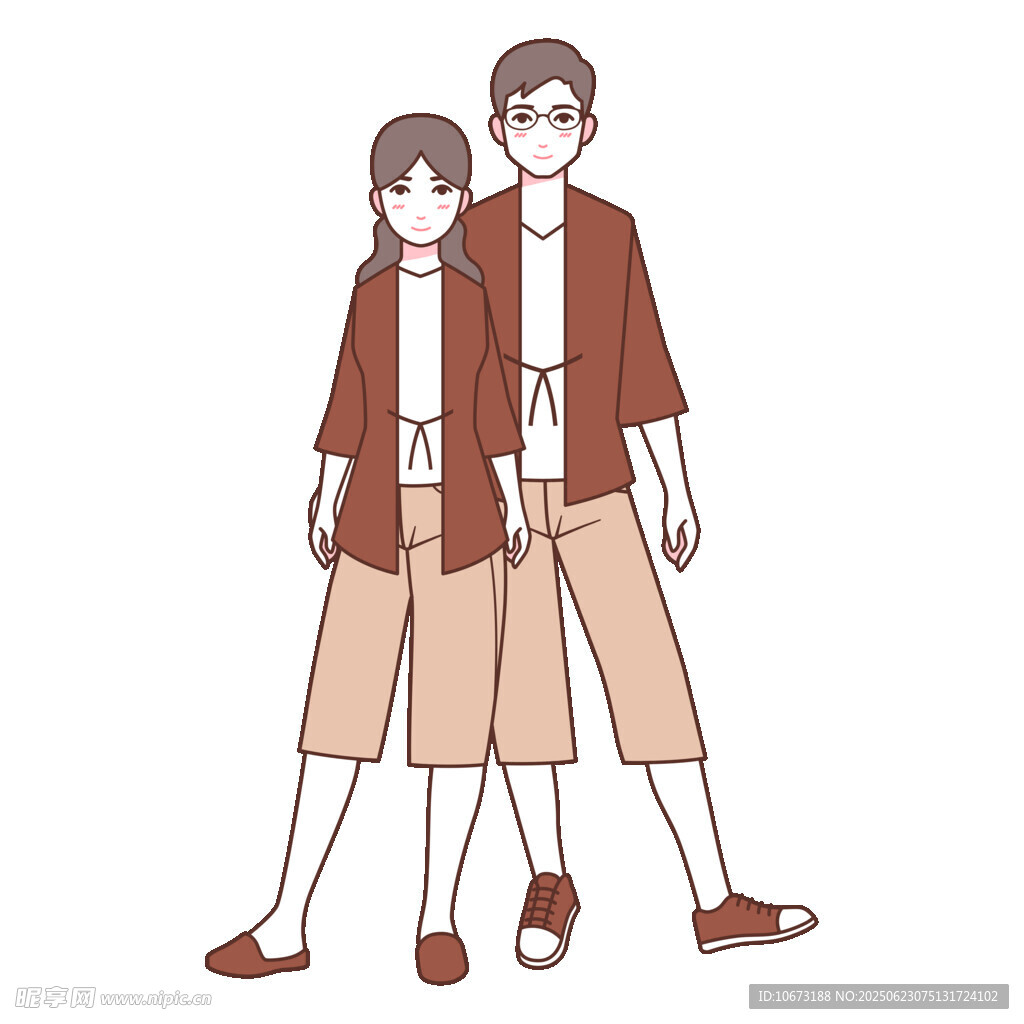 情侣时尚穿搭插画