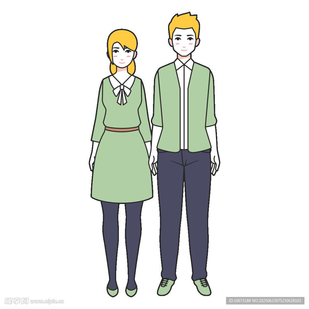 一对穿着绿色服装的男女