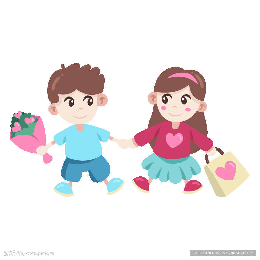 牵手的可爱男孩女孩