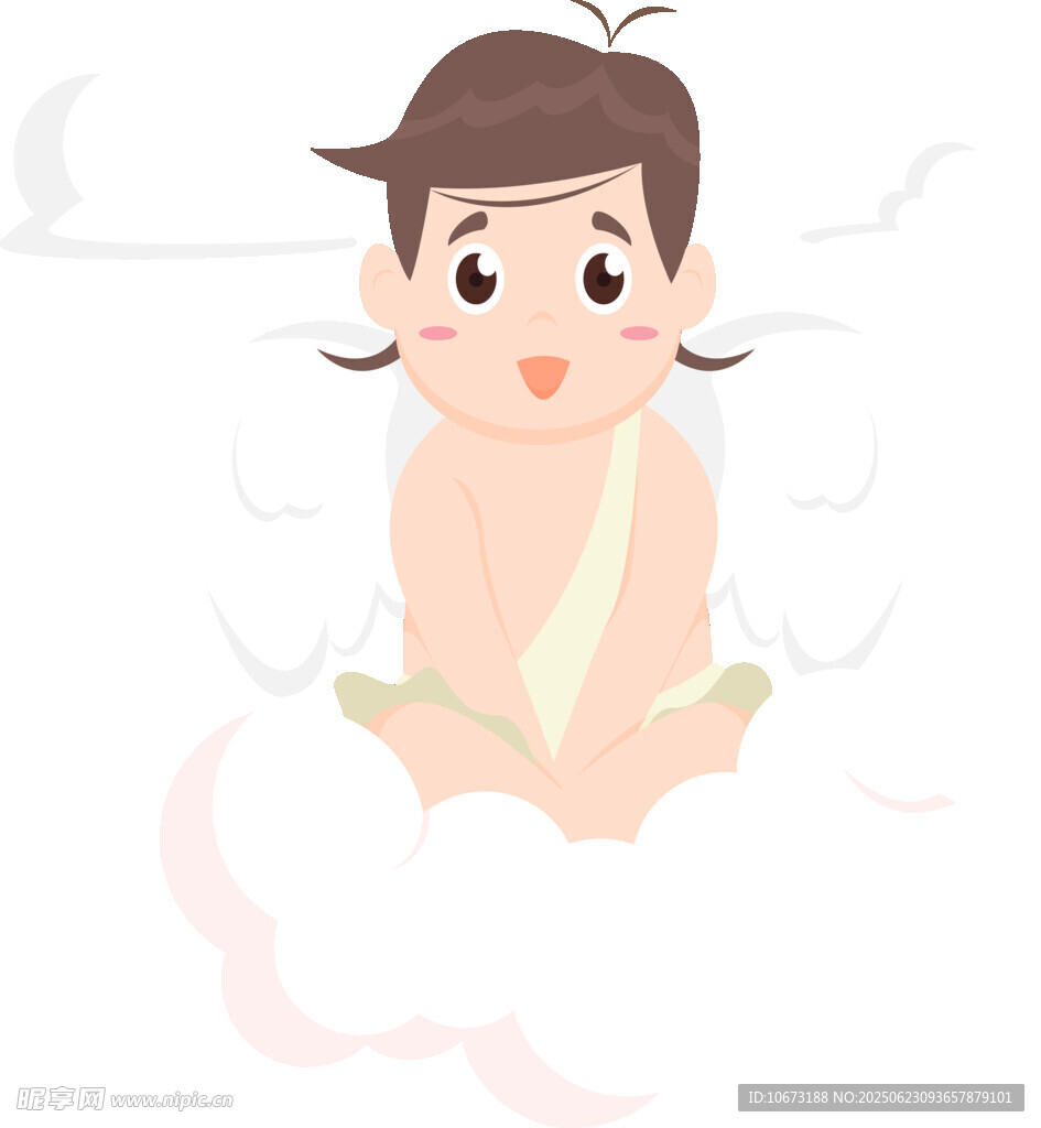 可爱婴儿坐于云朵上