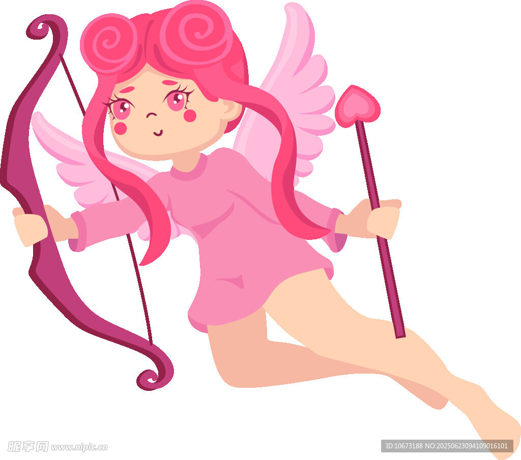 粉色小天使持弓箭与魔杖