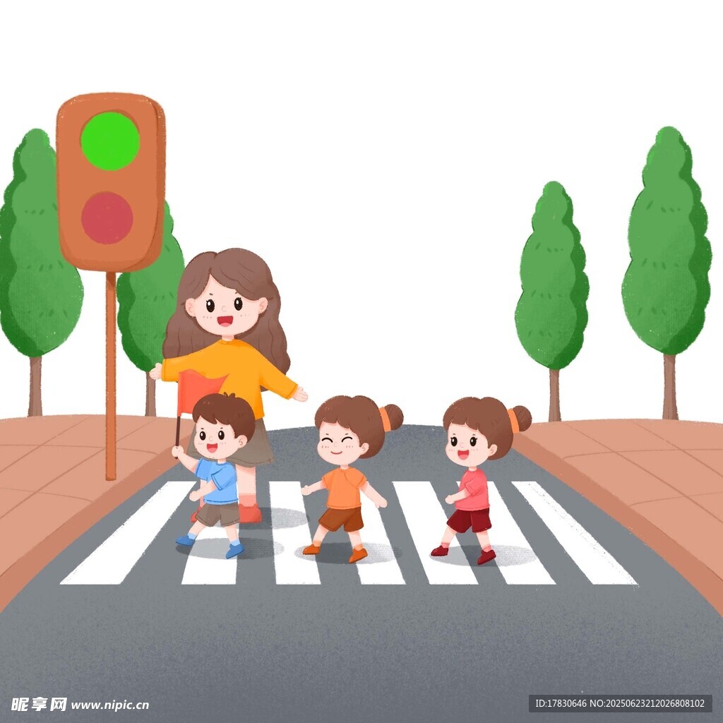 妈妈带孩子过马路