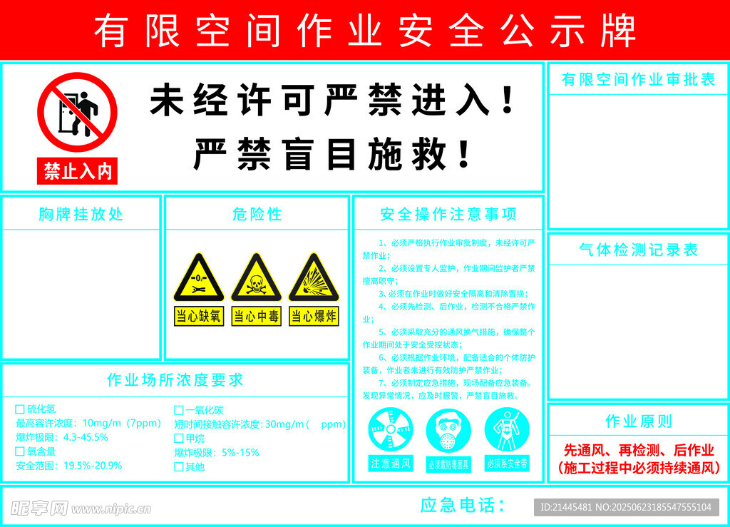 有限空间作业安全公示牌