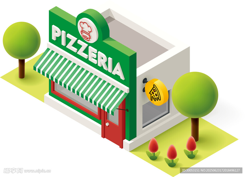 披萨店立体图标设计